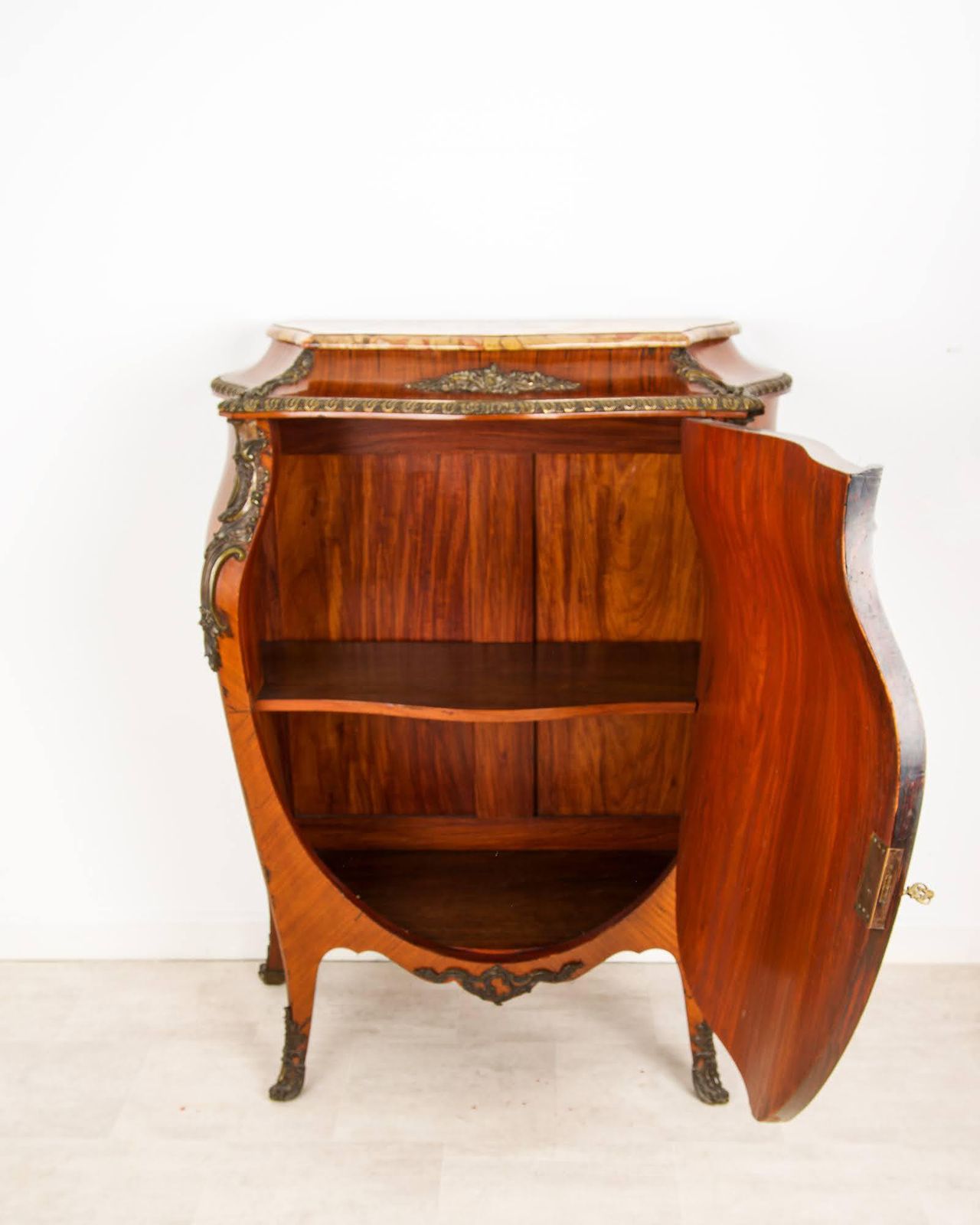 Antique French Kingwood Vernis Martin Commode With Bombé Form, Breche D'alep Marble Top & Ormolu Mounts, C.1880 photo furniture