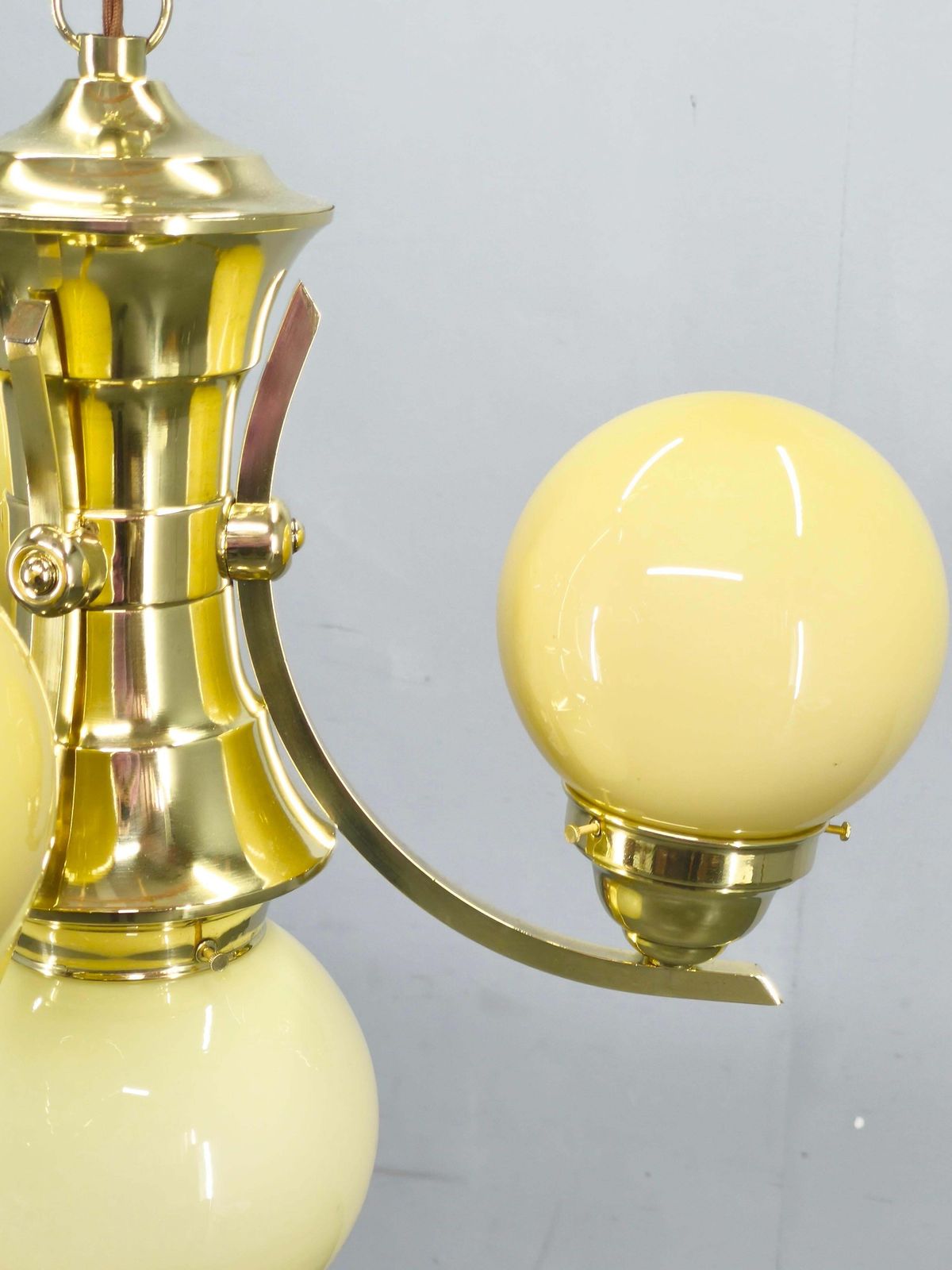 Art Deco Brass And Opaline Glass Chandelier, 1930s photo vintage