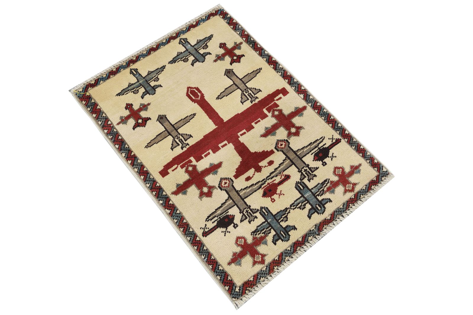 Afghan War Airplane Ivory Wool Handmade Rug photo furniture