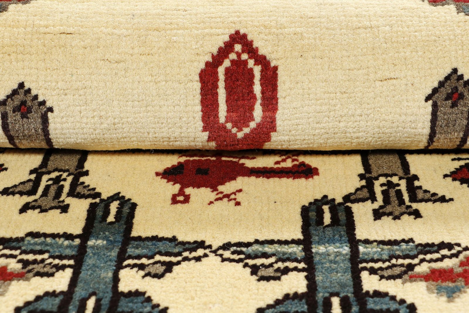 Afghan War Airplane Ivory Wool Handmade Rug photo 146.0