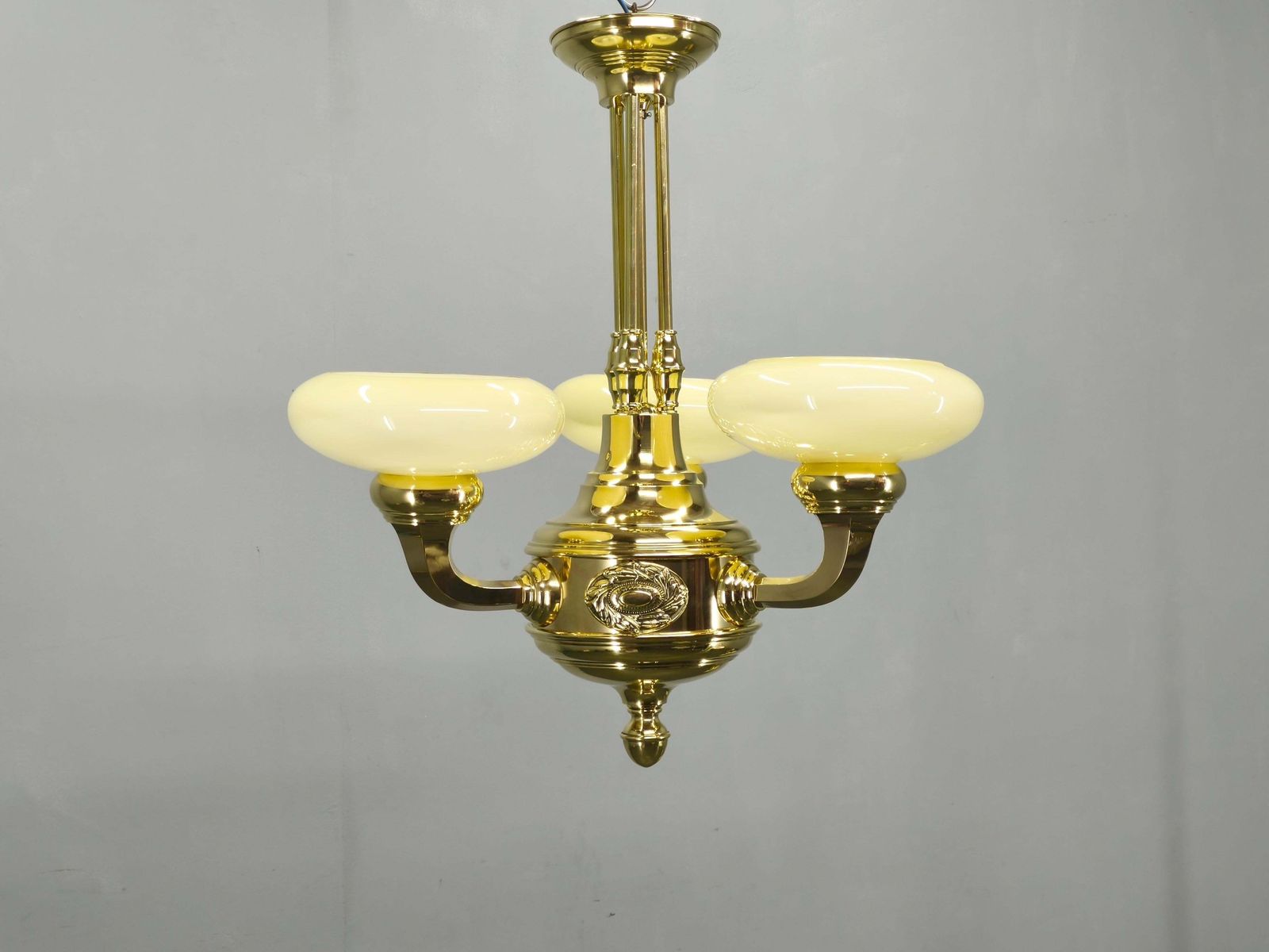 Neoclassical Art Deco Brass Chandelier, Czechoslovakia, 1930s photo furniture
