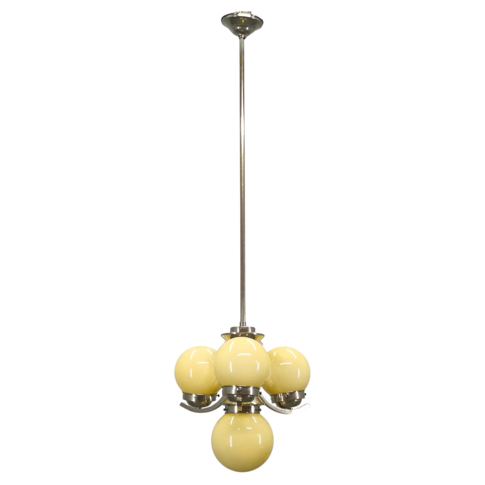 Art Deco Chrome And Opaline Glass Chandelier, 1930s