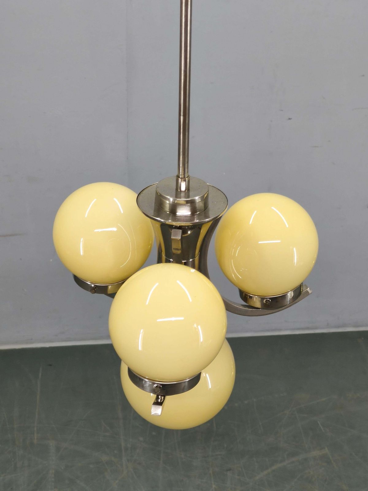 Art Deco Chrome And Opaline Glass Chandelier, 1930s photo 907.0