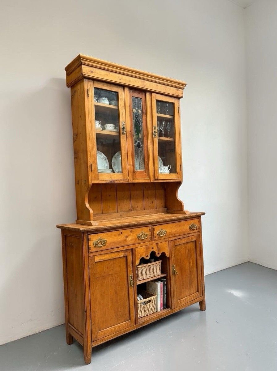 Antique Pitch Pine Welsh Dresser Kitchen Hutch Art Nouveau C1890 Stunning photo Furniture