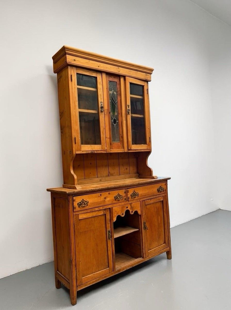 Antique Pitch Pine Welsh Dresser Kitchen Hutch Art Nouveau C1890 Stunning photo 595.0