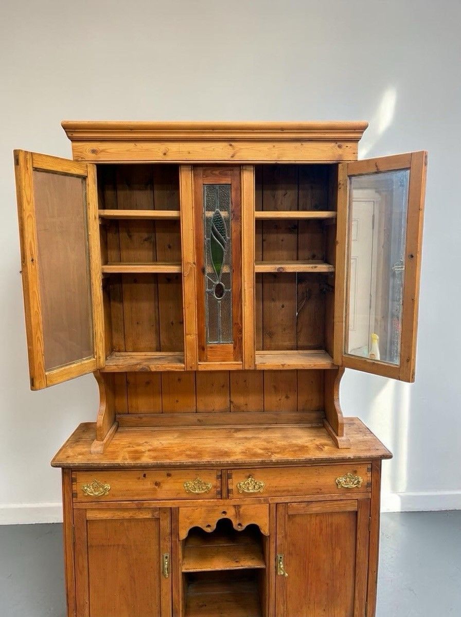 Furniture Antique Pitch Pine Welsh Dresser Kitchen Hutch Art Nouveau C1890 Stunning photo