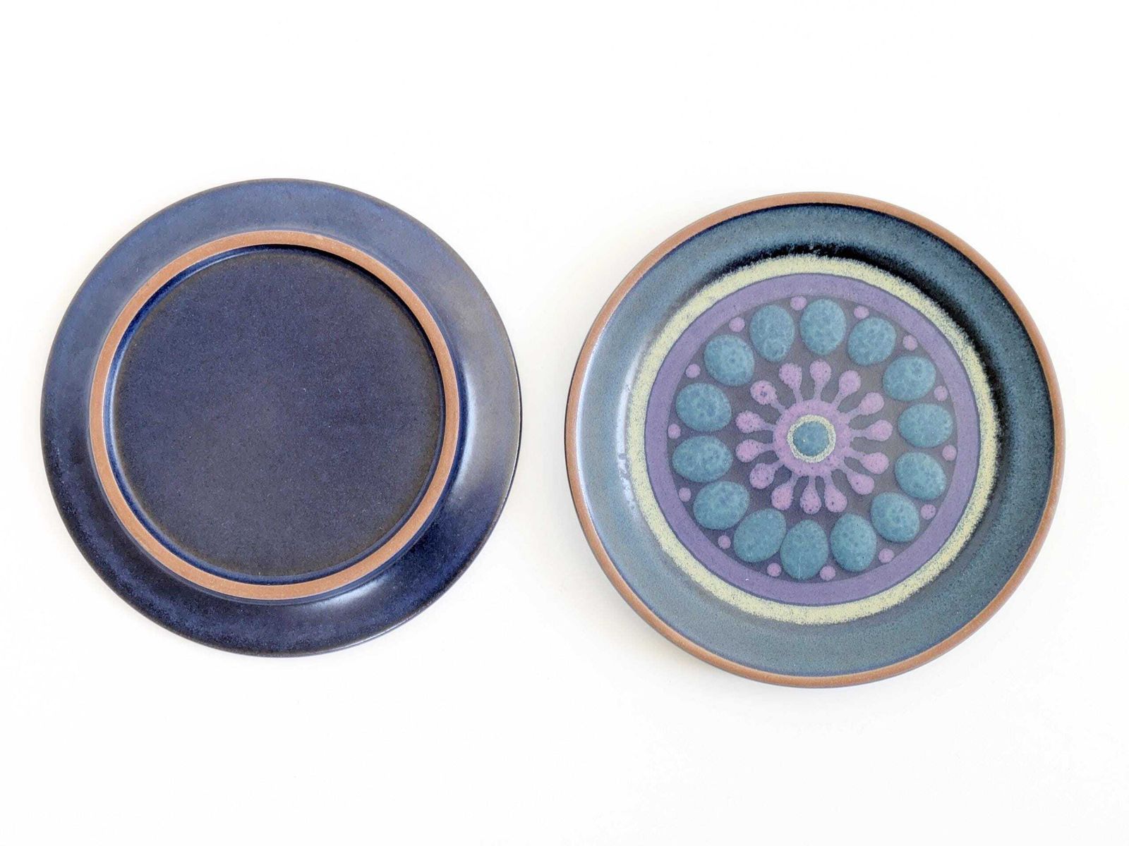 Midcentury Kmk Viola Pottery Plates, Tumblers And Butterdish, Olga Nawothnig Design, 70s Germany photo for sale