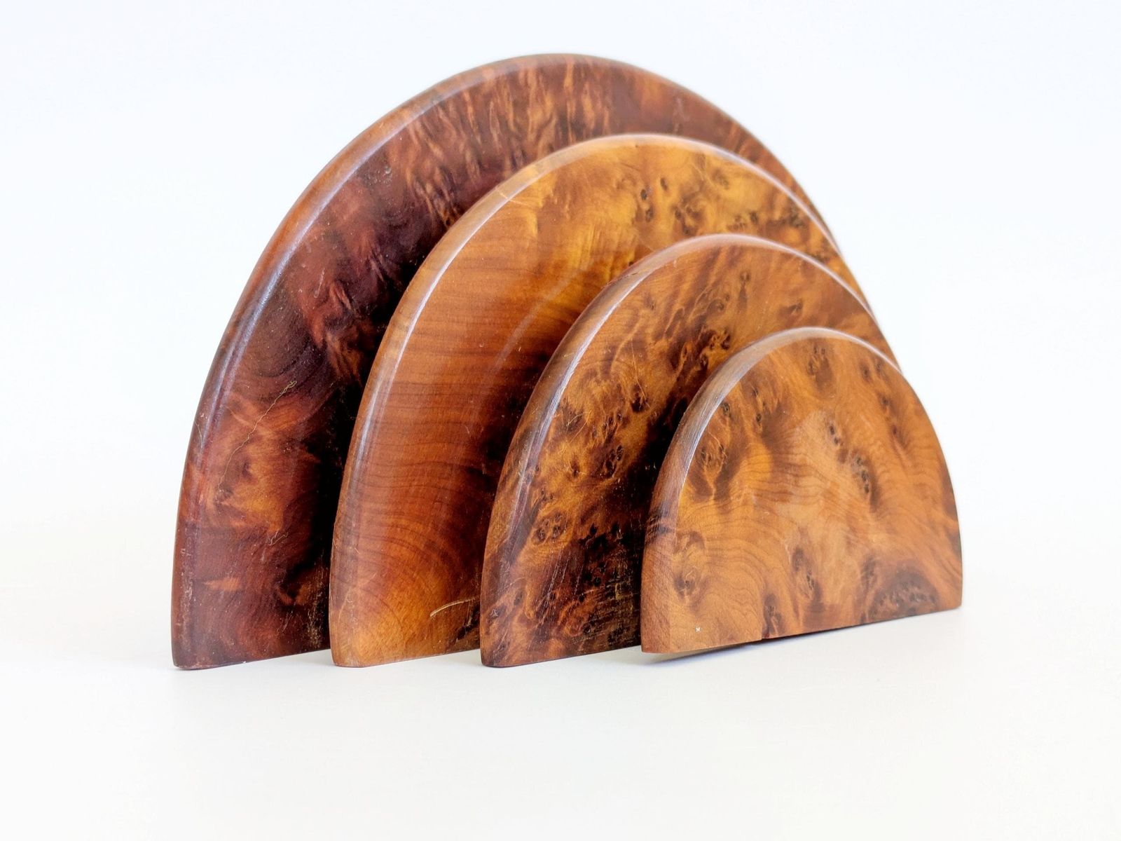 Pair Art Deco Burl Wood Letter Holder Bookends Midcentury Desk Organizer Set photo buy