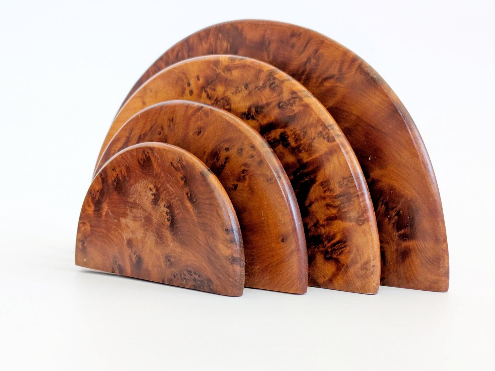 Pair Art Deco Burl Wood Letter Holder Bookends Midcentury Desk Organizer Set photo vintage
