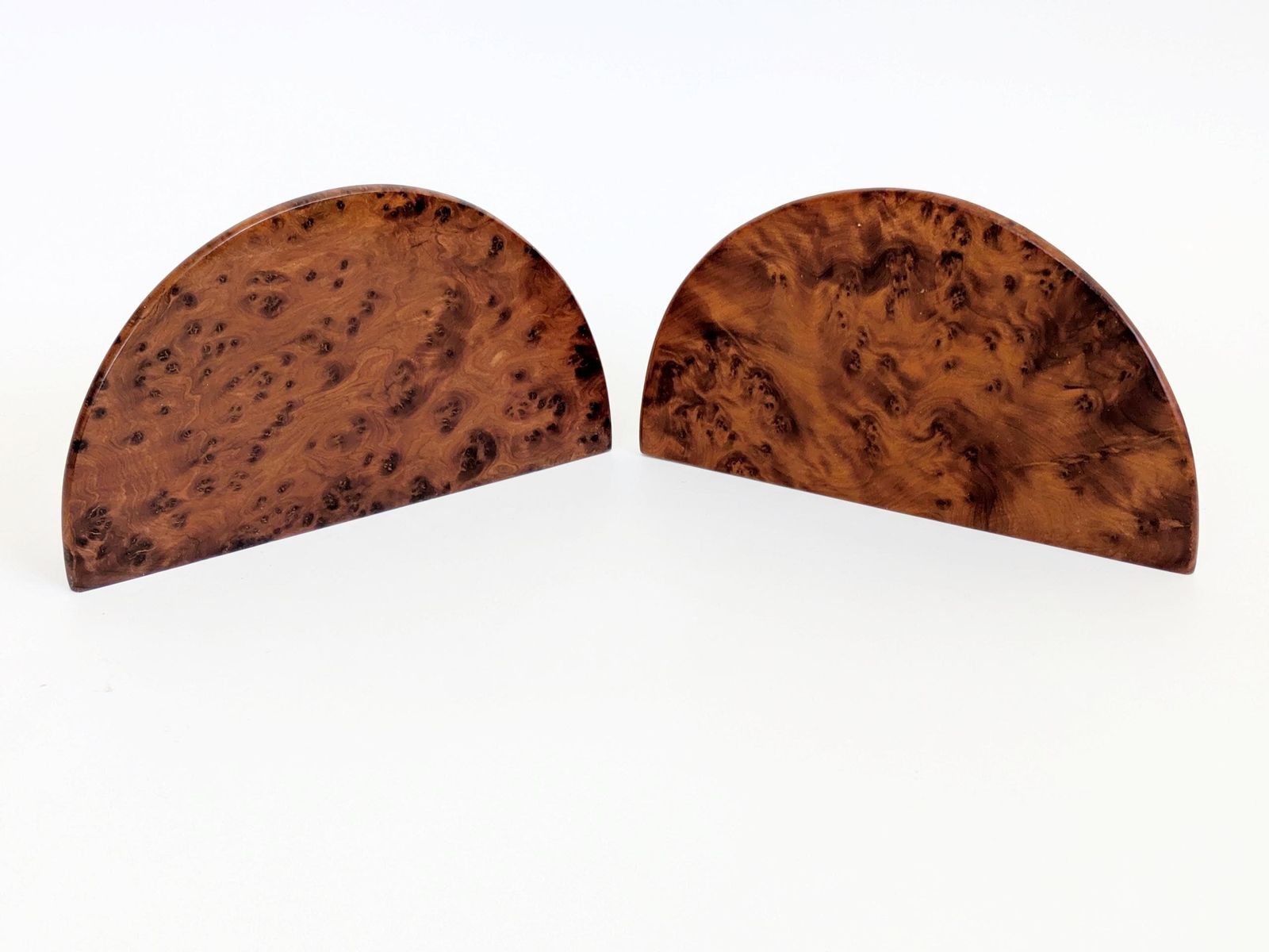 Home Decor Pair Art Deco Burl Wood Letter Holder Bookends Midcentury Desk Organizer Set photo