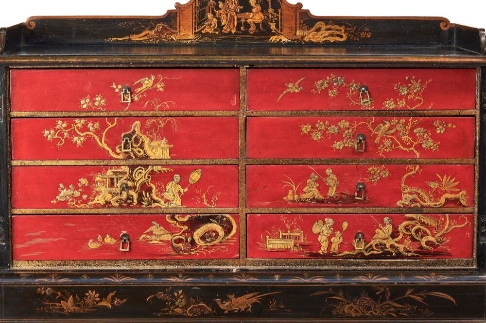 Furniture Fine Chinoiserie Decorated Fitted 8 Drawer Cabinet On Stand photo