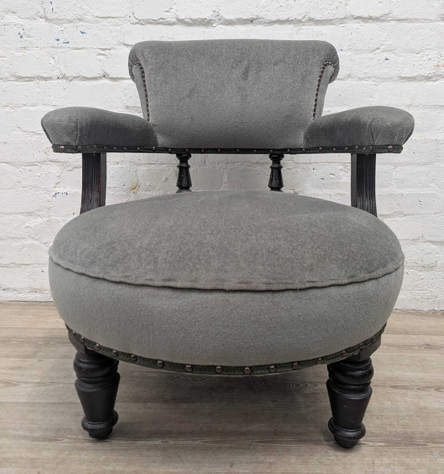 Victorian Mahogany Scroll Back Tub Chair Sage Velour