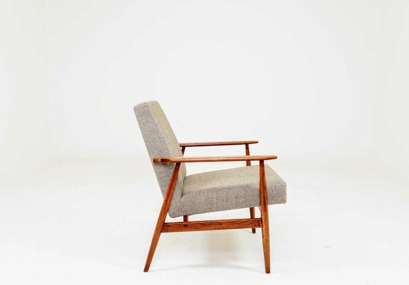 Scandinavian Lounge Chair Grey Soft Upholstery| Refurbished Vintage Armchair photo for sale