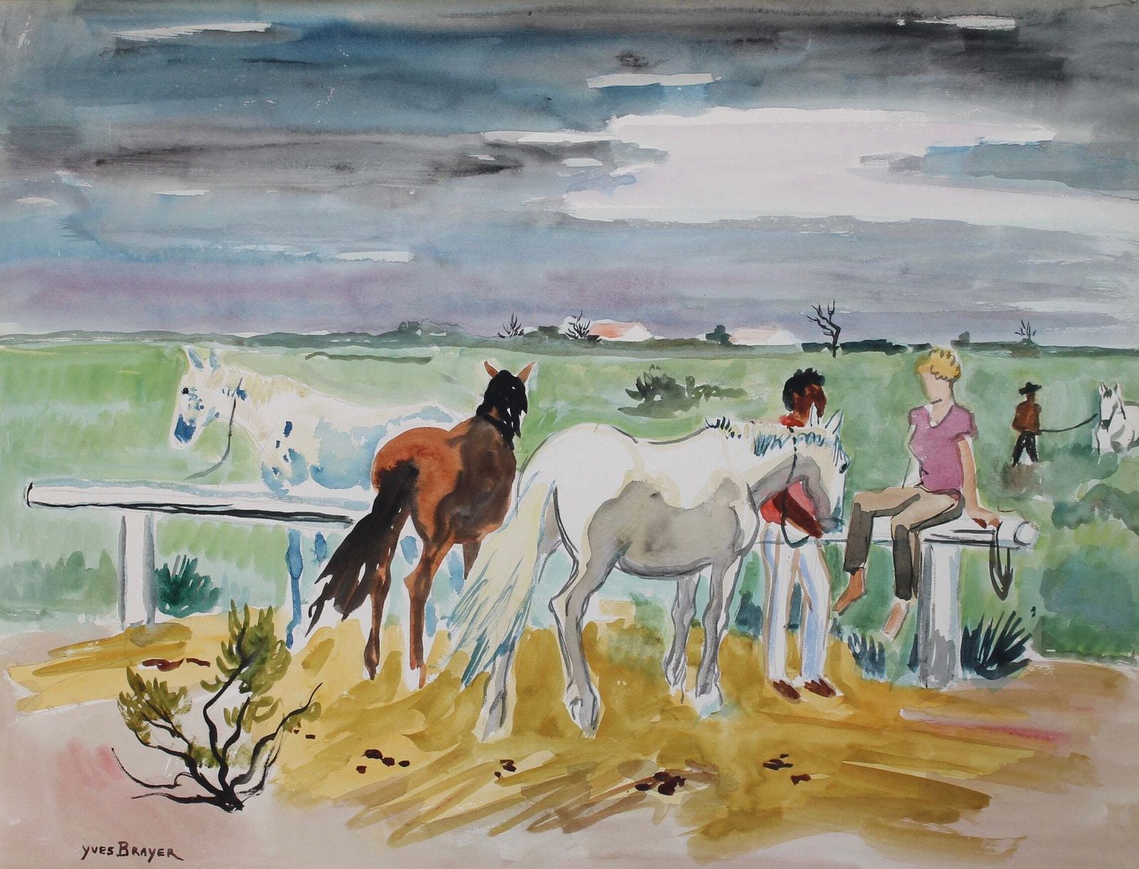 'Gardians With Horses In The Camargue' By Yves Brayer (Circa 1950s) photo furniture