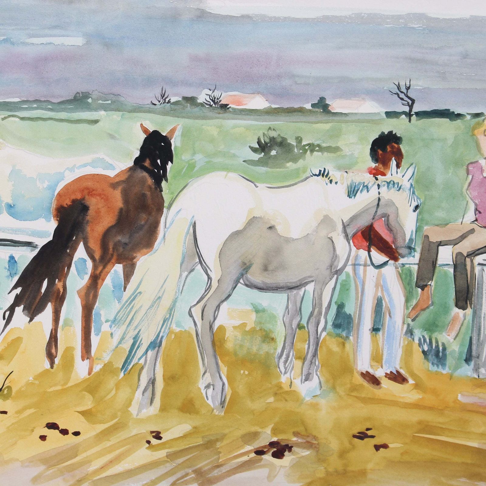 3057.0 'Gardians With Horses In The Camargue' By Yves Brayer (Circa 1950s) photo