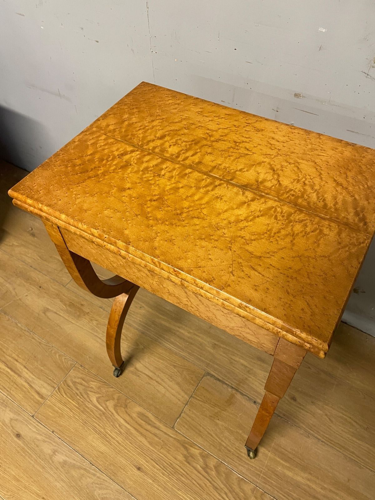 C19th Biedermeier Birds Eye Maple Card Table photo vintage