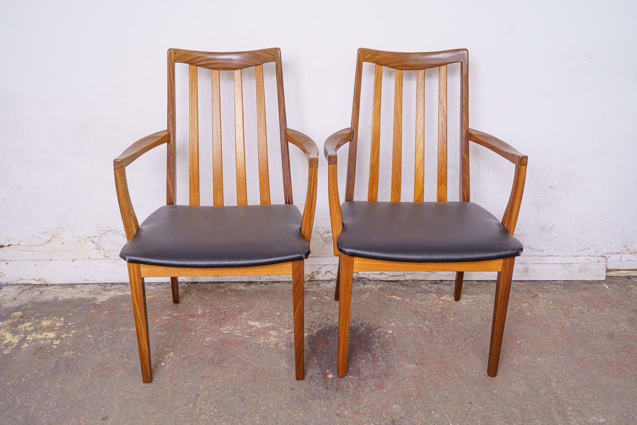 2 G Plan Mid Century Teak Carver Dining Chairs, Newly Upholstered photo vintage