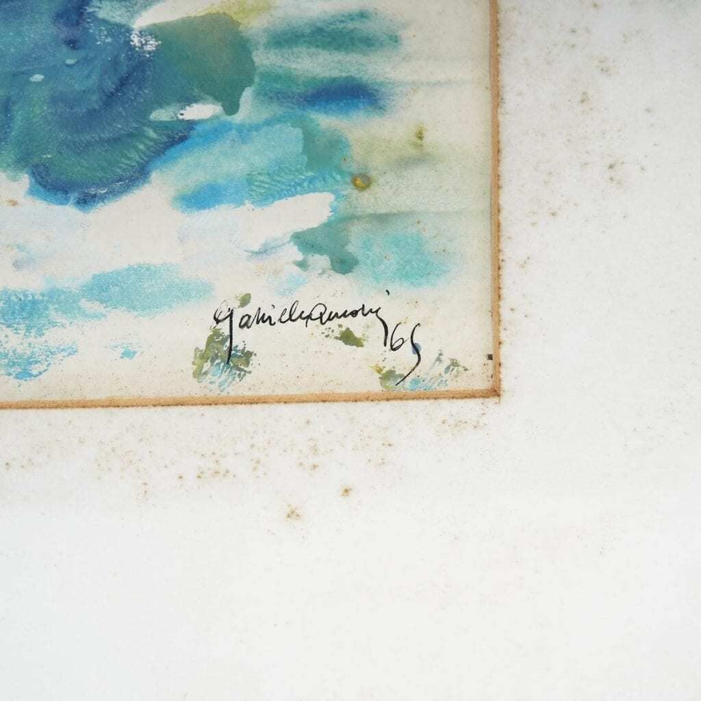 Beautiful Abstract Watercolor Painting, Blue And Green, 1960s photo furniture