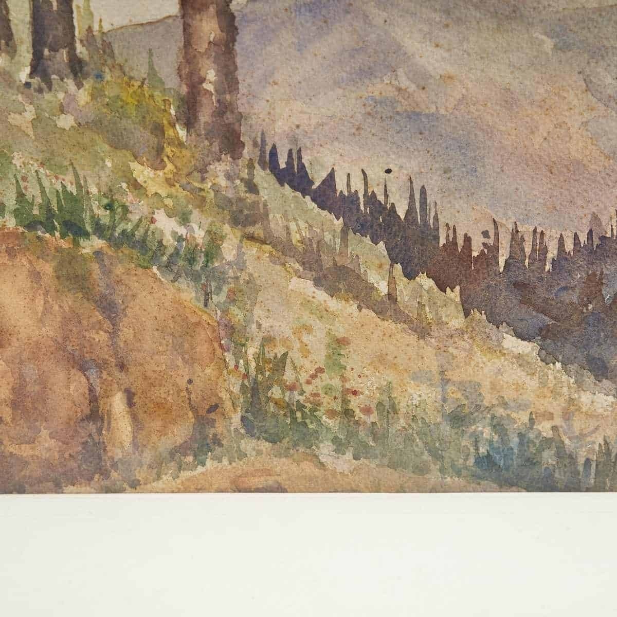 Enchanting Watercolor By Antonio Bonetti From The 1950s, Mountain Landscape photo for sale
