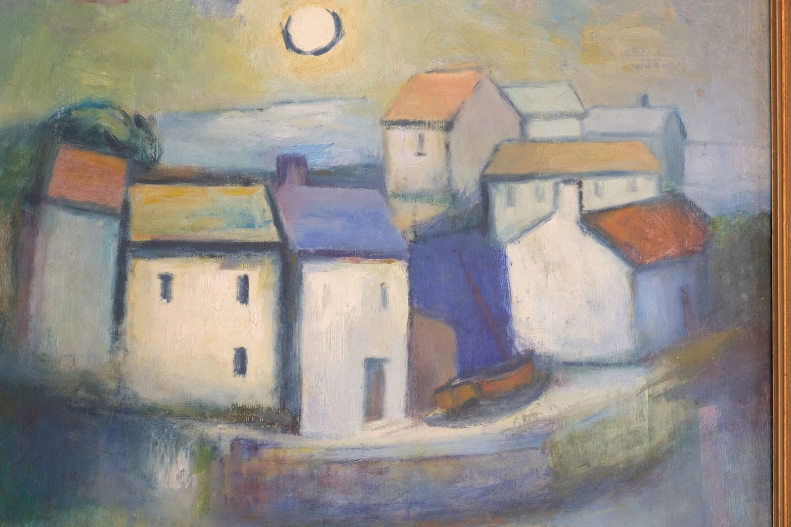 Colourful Pastel Harbour Scene – Mid 20th Century Expressive Coastal Painting photo 560.0