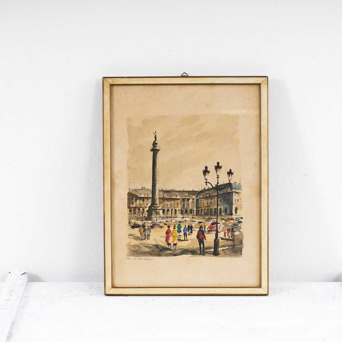 Vintage Paris Watercolor Print By G. Lelong