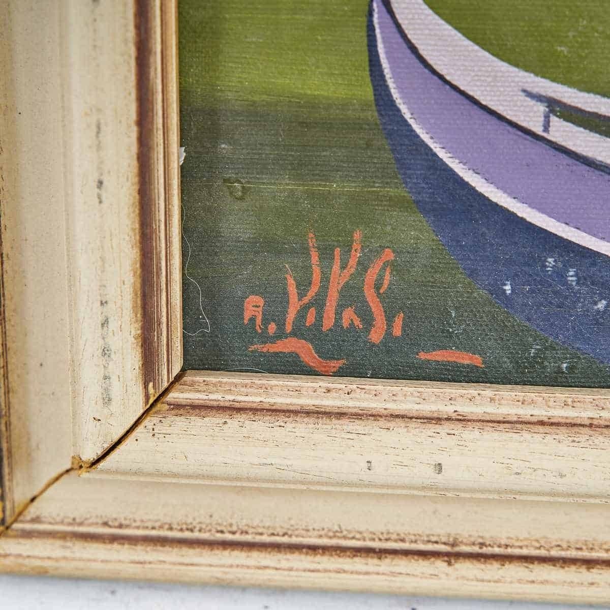 Painting By Romano Vitali, Elegant Vintage Author's Painting photo furniture