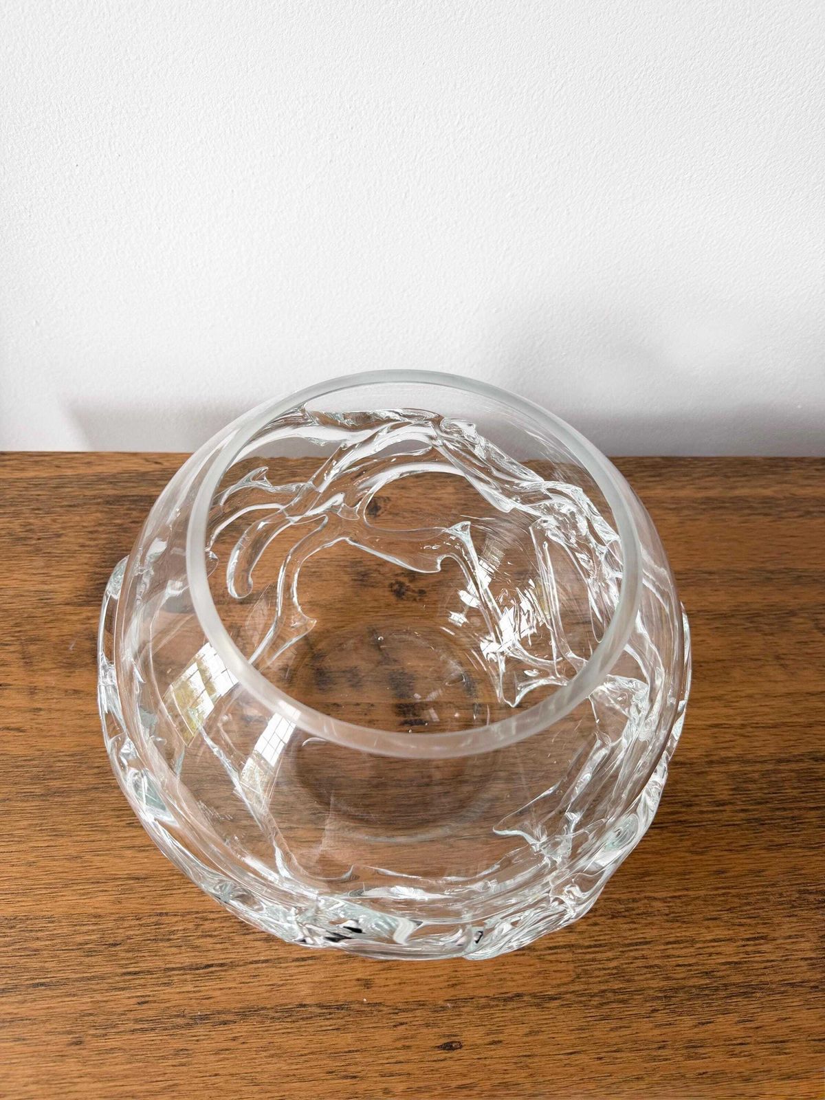 95.0 Vintage Art Glass Textured Bowl Vase, Clear Globe Ice Vase photo