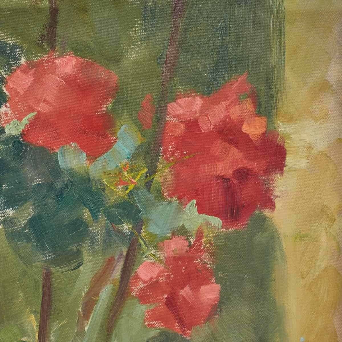 Oil On Panel With Flowers Signed F. Gamberini, 1950s 60s photo for sale