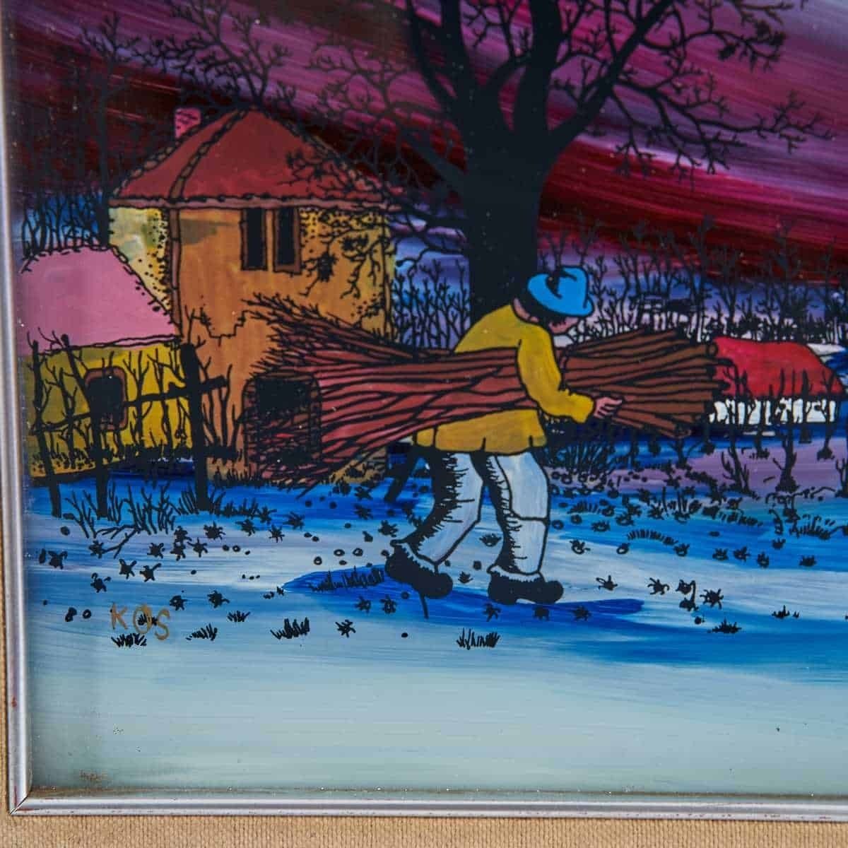 Mixed Media Vintage Artistic Frame With Painting On Panel, 1970s photo furniture