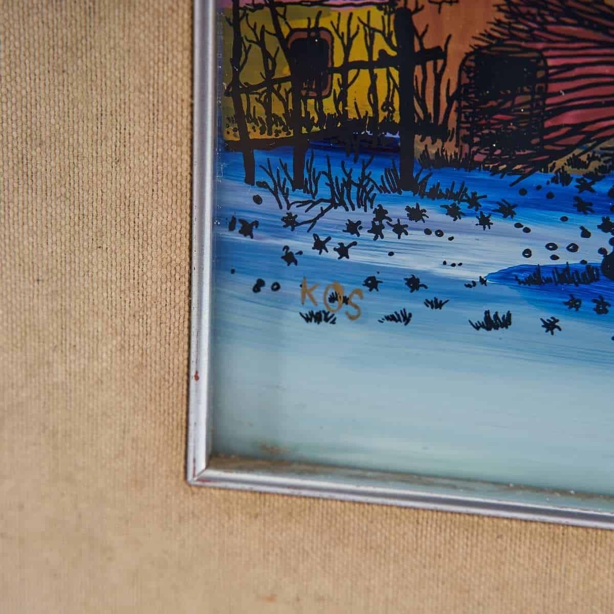 Mixed Media Vintage Artistic Frame With Painting On Panel, 1970s photo Art