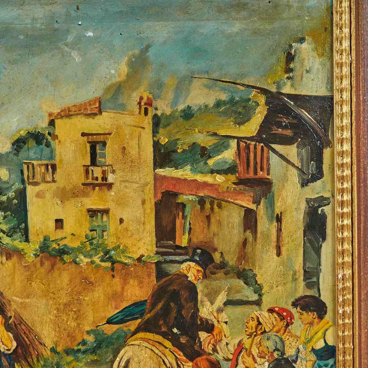 Painting On Wood, The Village Doctor, 1950s photo for sale