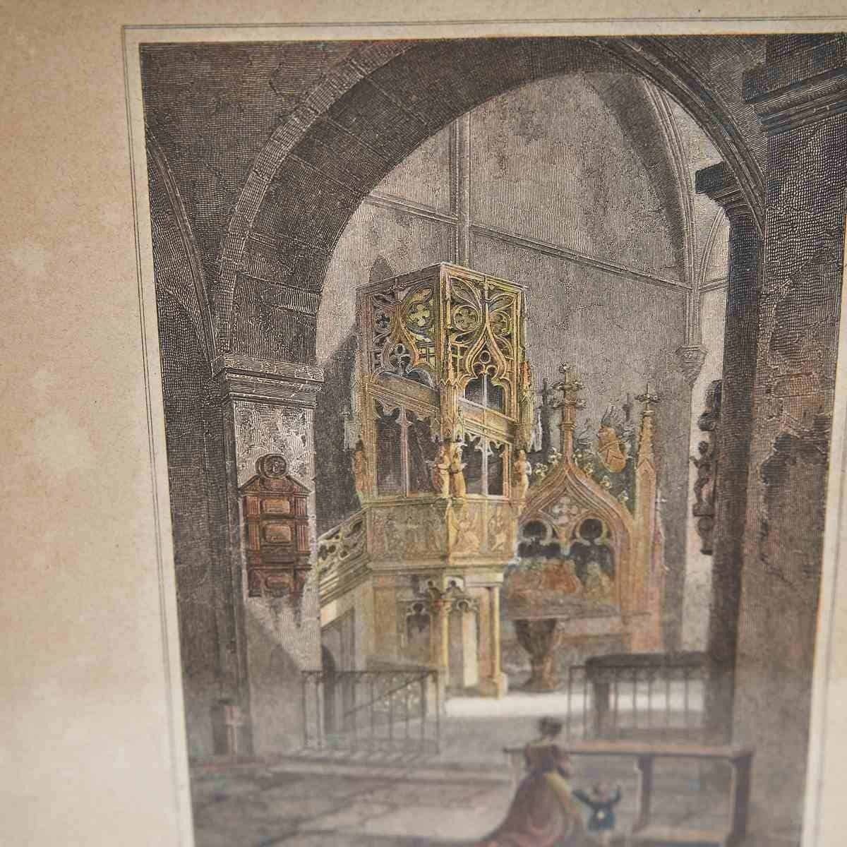 Vintage Print, Enchanting Antique Church photo for sale