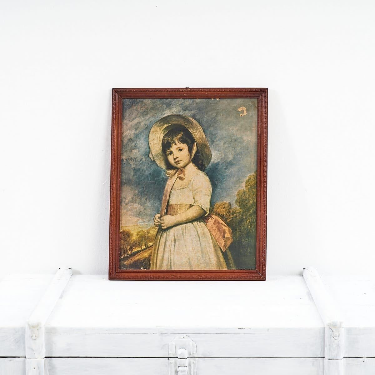 Vintage Print Of Little Girl In Frame By George Romney, 1960s
