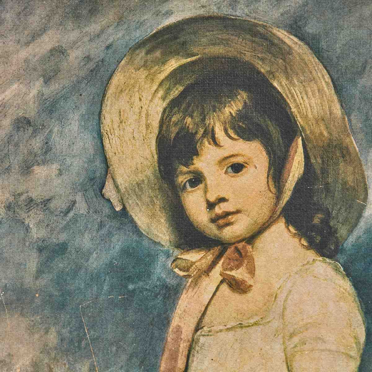 Vintage Print Of Little Girl In Frame By George Romney, 1960s photo furniture