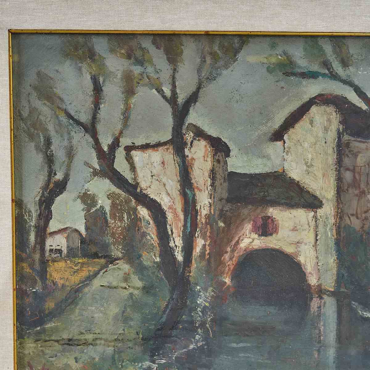 Oil On Panel Fresco Of Vintage Architecture, 1950s photo 283.0