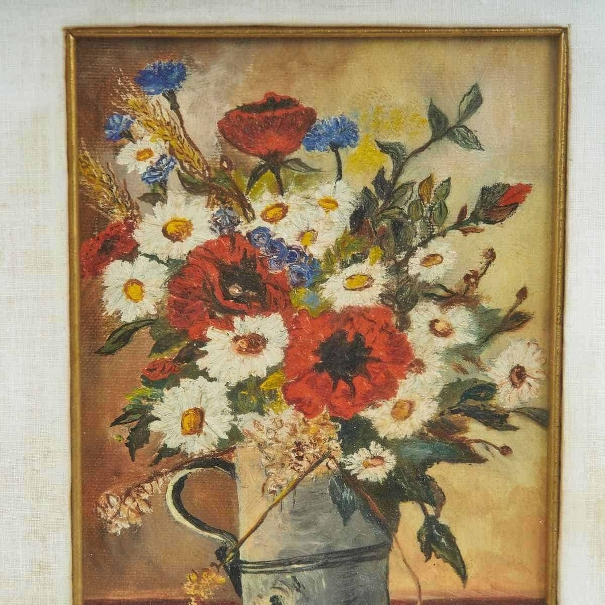 Floral Painting Frame Worked On Wood G. Dari, 1960s photo for sale
