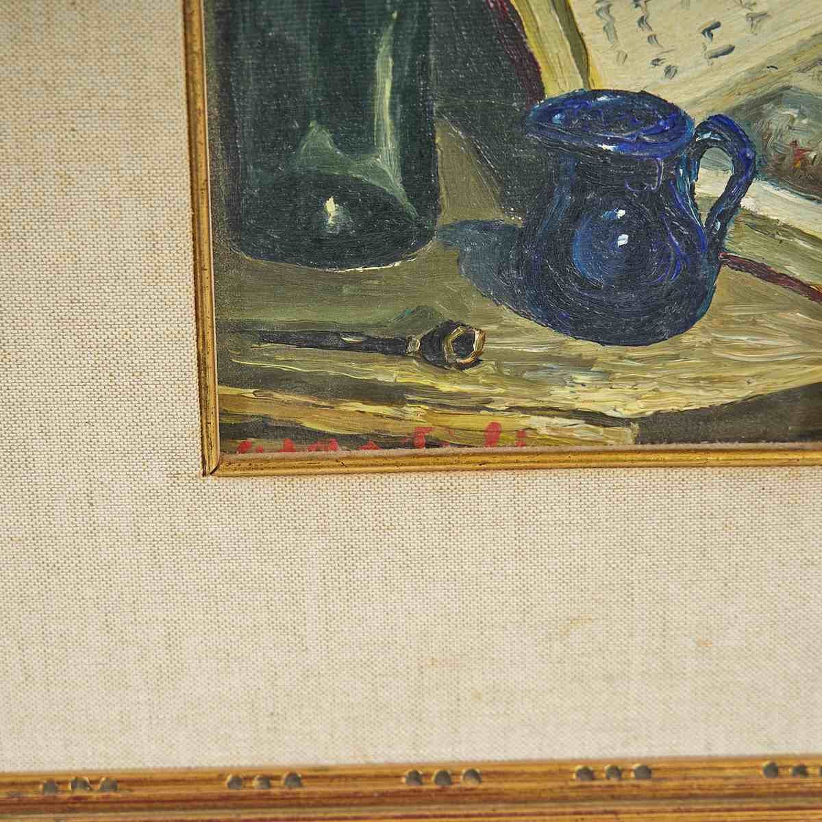 Oil On Panel Elegant Vintage Painting With Still Life By Cesare Giatti photo furniture