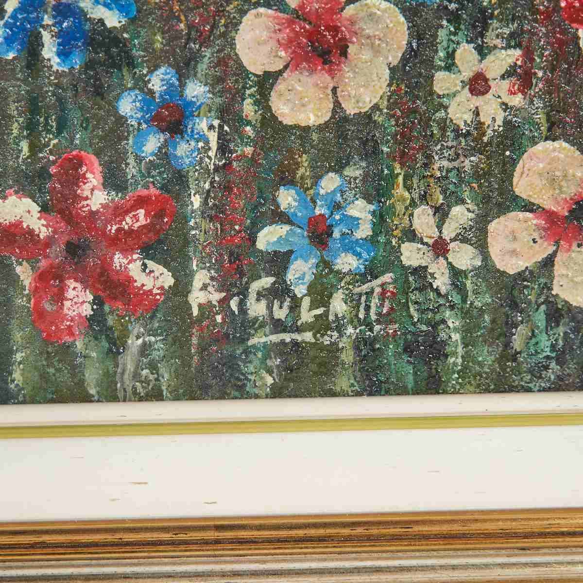 Oil On Vintage Floral Panel With Gilded Frame By A. Culatti, 1970s photo furniture