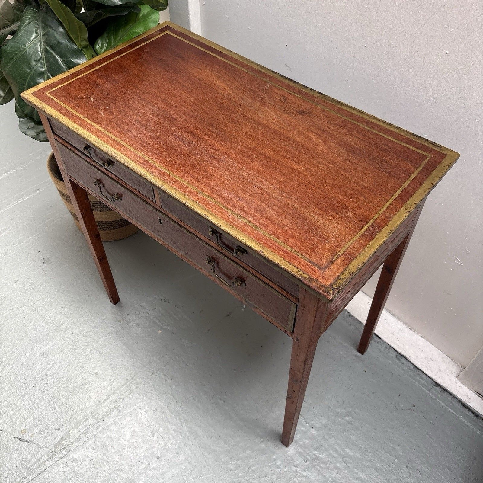 Early 20th Century French Mahogany & Painted Gilt Writing Desk Side Table photo vinterior