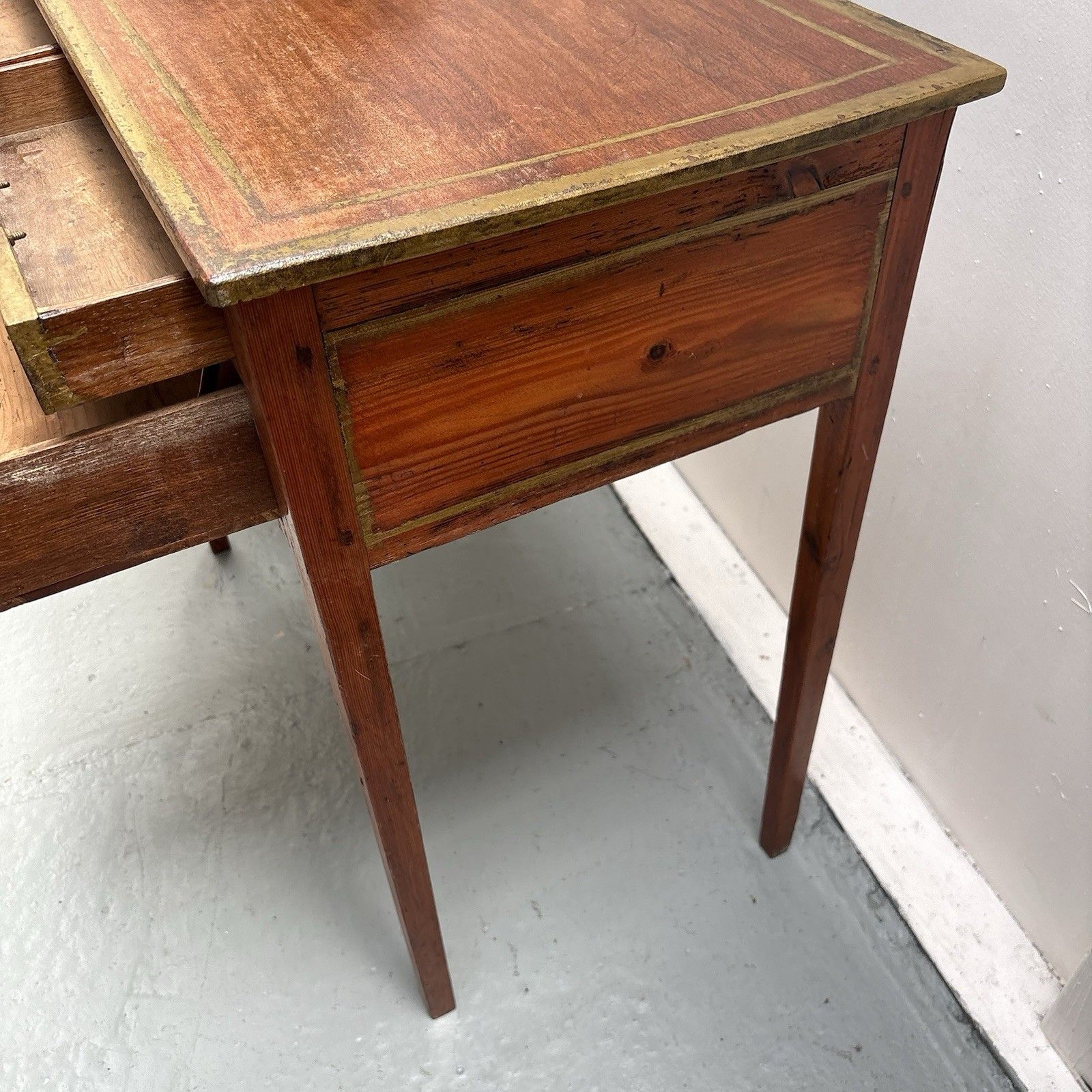 photo for sale Early 20th Century French Mahogany & Painted Gilt Writing Desk Side Table