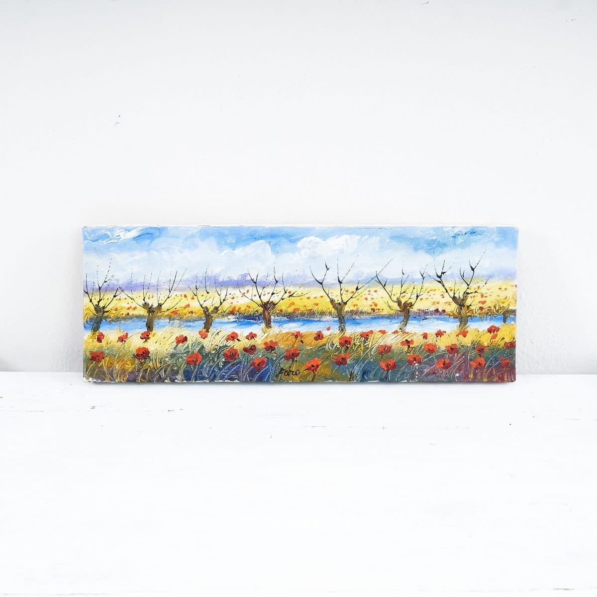 Oil On Vintage Canvas, Field Of Flowers