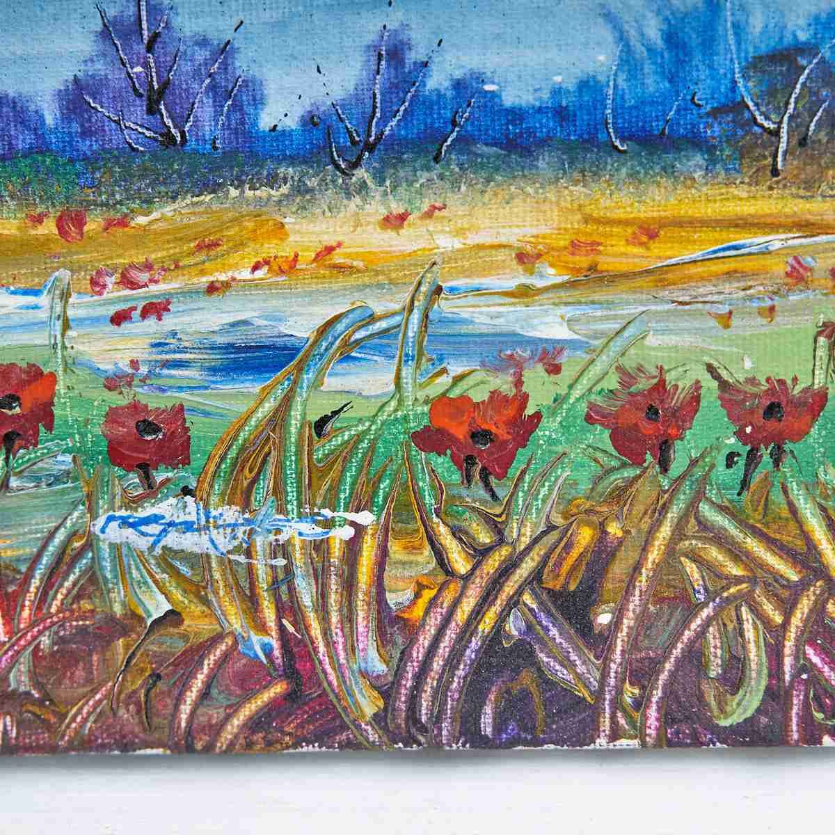 Oil On Vintage Canvas, Field Of Flowers photo for sale
