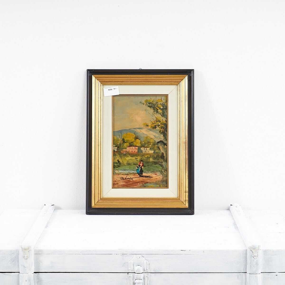 Landscape Painting Golden Frame Oil Unidentified Signature