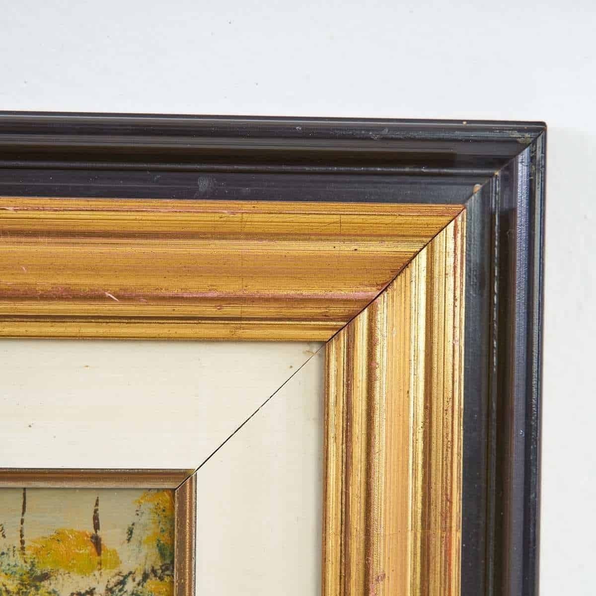 Landscape Painting Golden Frame Oil Unidentified Signature photo for sale
