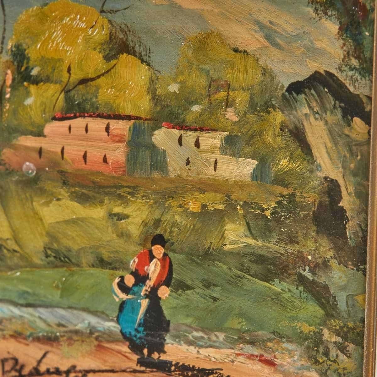 Landscape Painting Golden Frame Oil Unidentified Signature photo Art