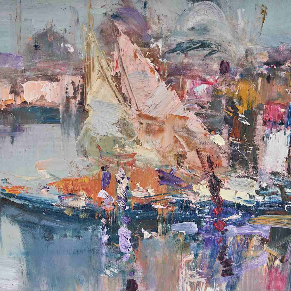 Oil On Canvas Elegant Painting Of Porto Marino By Renzo Piccoli photo furniture