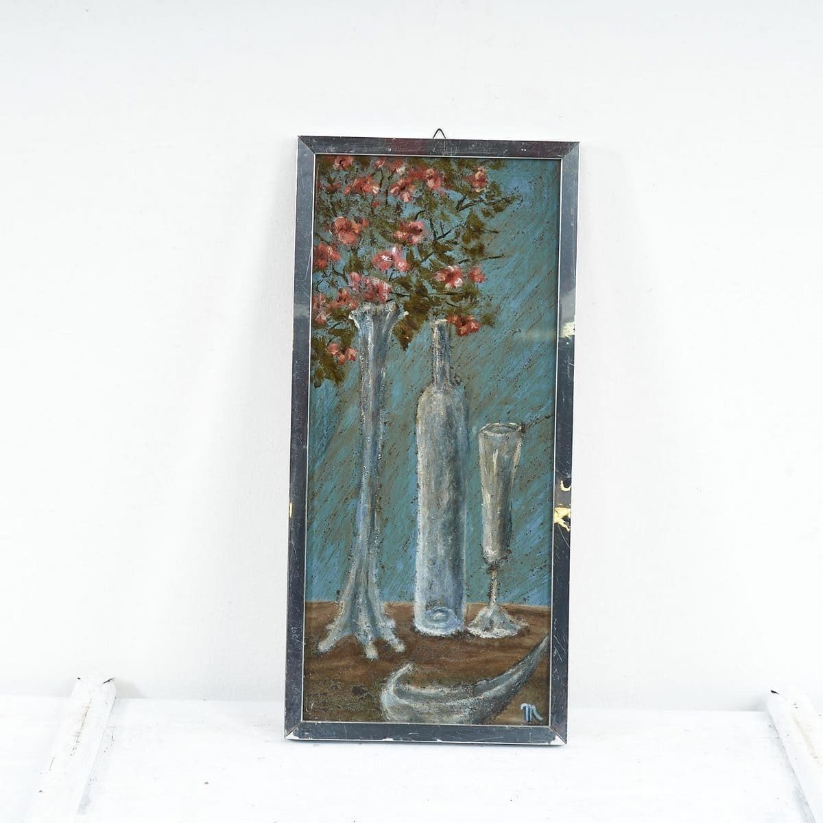 Guido Medici Painting Elegant Composition With Pink Flowers, 1960s