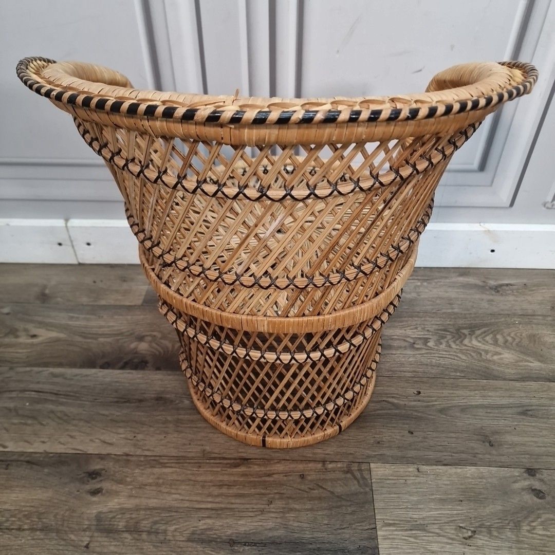 Retro Vintage Childs Small Rattan Bamboo Tub Chair Mid Century Seat Boho Tiki photo vinterior