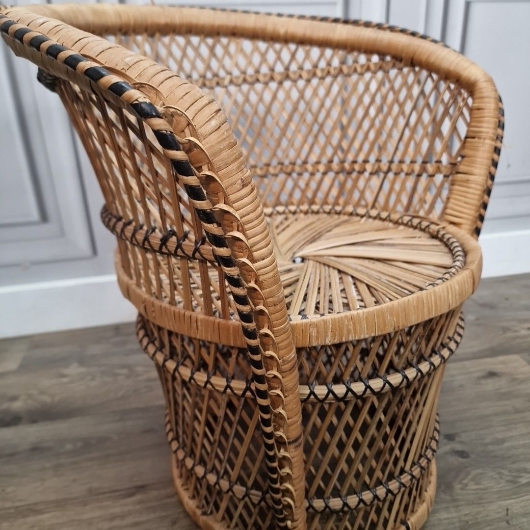 photo buy Retro Vintage Childs Small Rattan Bamboo Tub Chair Mid Century Seat Boho Tiki