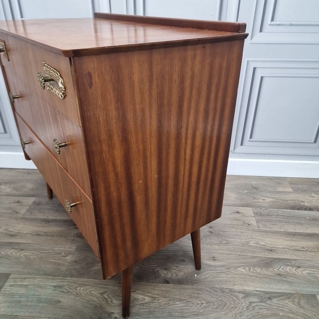 Vintage Retro Mid Century Chest Of 3 Drawers Commode Atomic Legs Teak Scandi photo buy